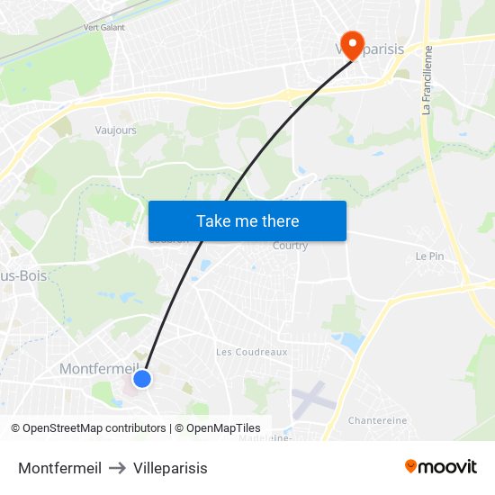 Montfermeil to Villeparisis map