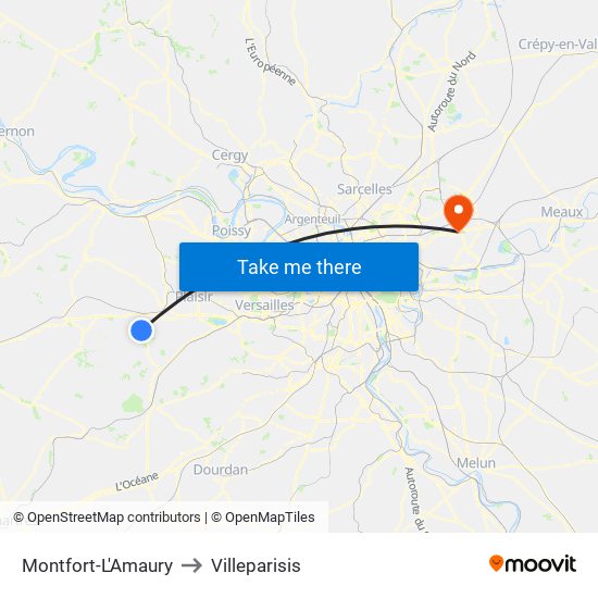 Montfort-L'Amaury to Villeparisis map