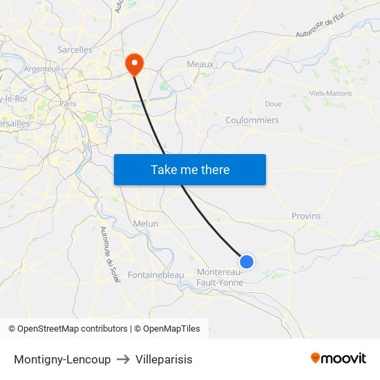 Montigny-Lencoup to Villeparisis map