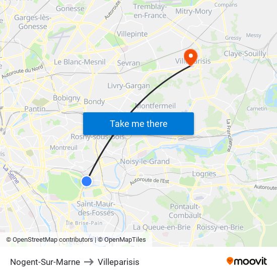 Nogent-Sur-Marne to Villeparisis map