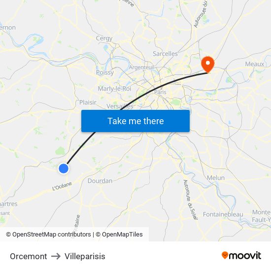 Orcemont to Villeparisis map