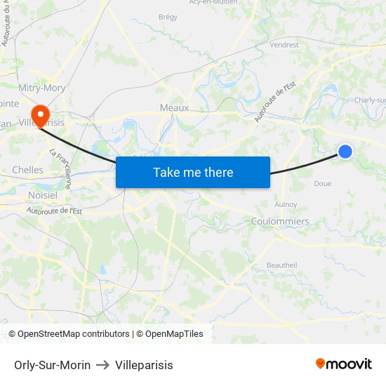 Orly-Sur-Morin to Villeparisis map