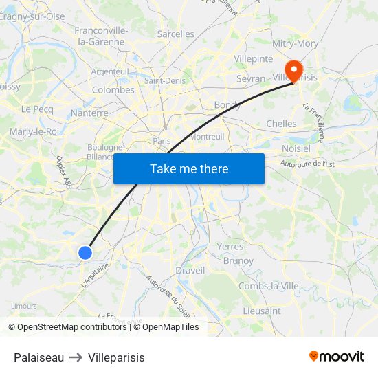 Palaiseau to Villeparisis map