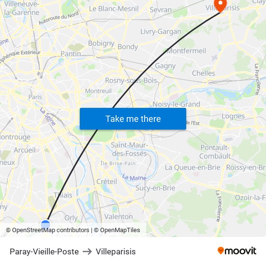 Paray-Vieille-Poste to Villeparisis map