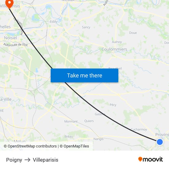 Poigny to Villeparisis map