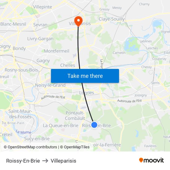 Roissy-En-Brie to Villeparisis map