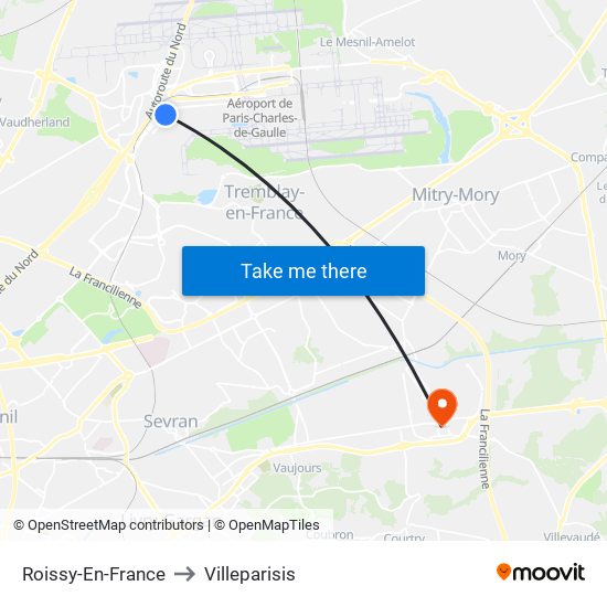 Roissy-En-France to Villeparisis map