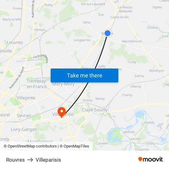Rouvres to Villeparisis map