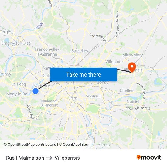 Rueil-Malmaison to Villeparisis map