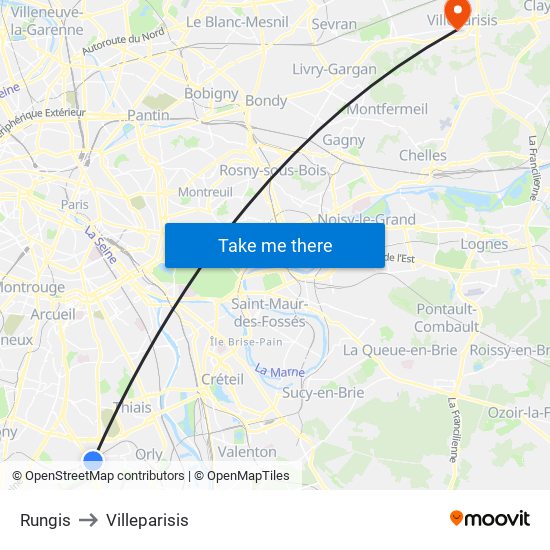 Rungis to Villeparisis map
