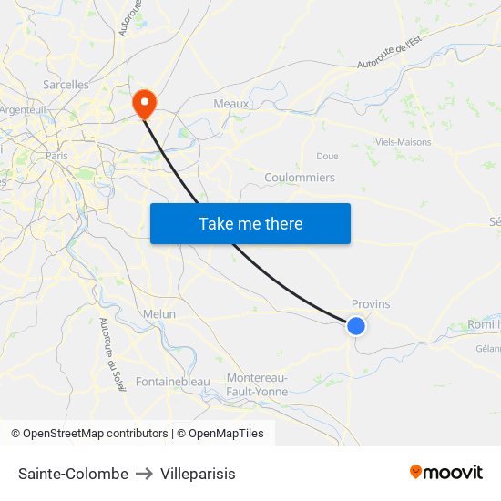 Sainte-Colombe to Villeparisis map