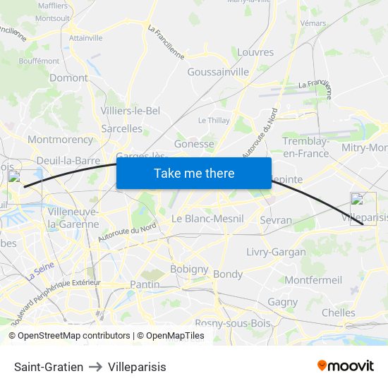 Saint-Gratien to Villeparisis map