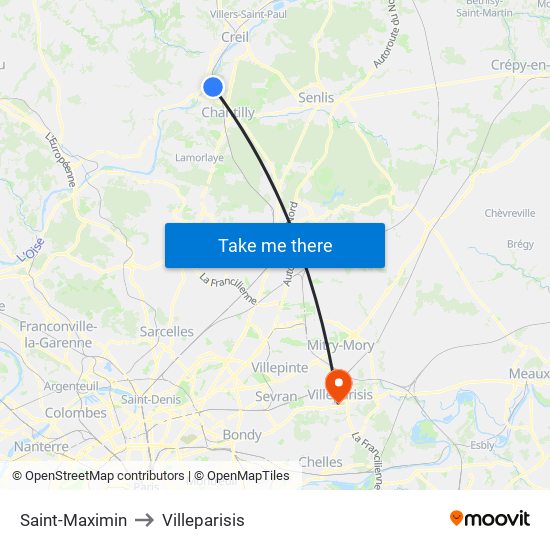 Saint-Maximin to Villeparisis map