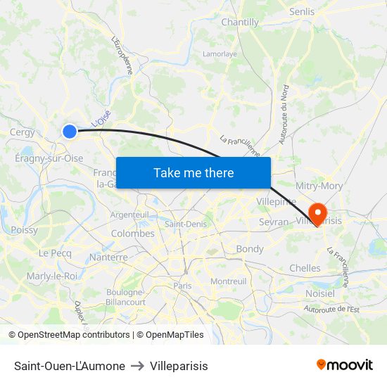 Saint-Ouen-L'Aumone to Villeparisis map