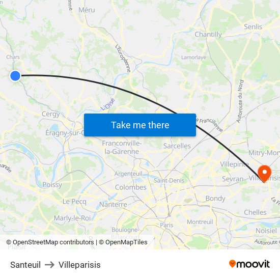 Santeuil to Villeparisis map
