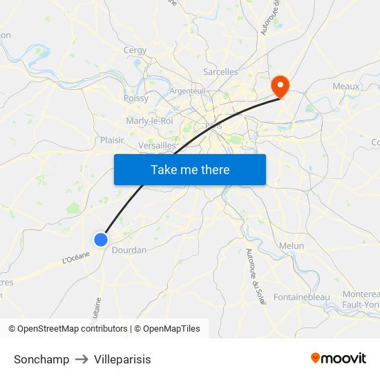 Sonchamp to Villeparisis map