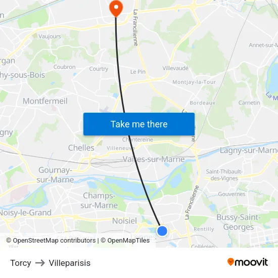 Torcy to Villeparisis map