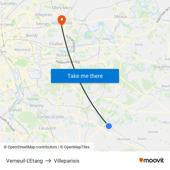 Verneuil-L'Etang to Villeparisis map