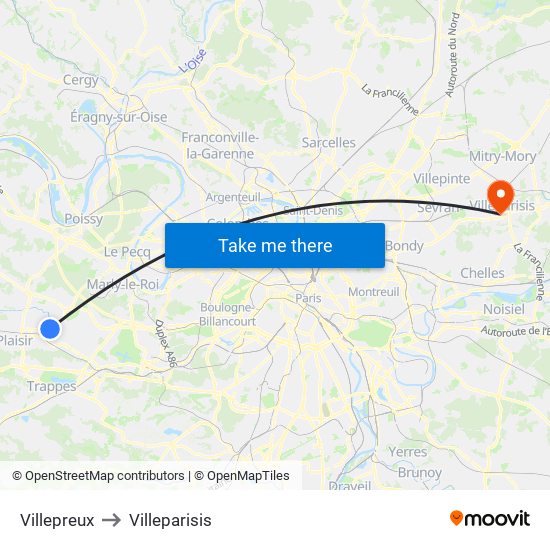 Villepreux to Villeparisis map