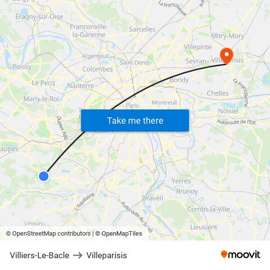 Villiers-Le-Bacle to Villeparisis map