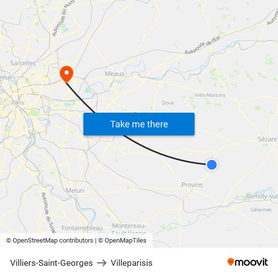 Villiers-Saint-Georges to Villeparisis map