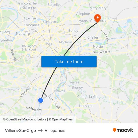 Villiers-Sur-Orge to Villeparisis map