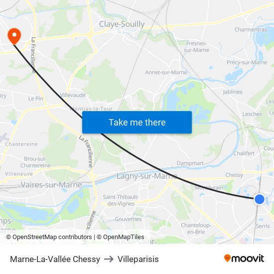 Marne-La-Vallée Chessy to Villeparisis map