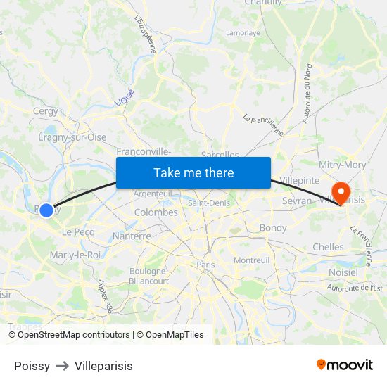 Poissy to Villeparisis map