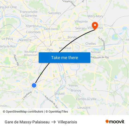 Gare de Massy-Palaiseau to Villeparisis map