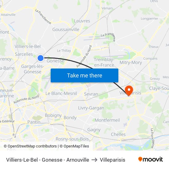 Villiers-Le-Bel - Gonesse - Arnouville to Villeparisis map