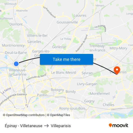 Épinay - Villetaneuse to Villeparisis map