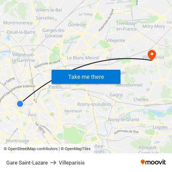 Gare Saint-Lazare to Villeparisis map
