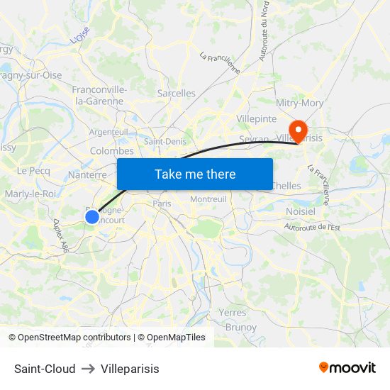 Saint-Cloud to Villeparisis map