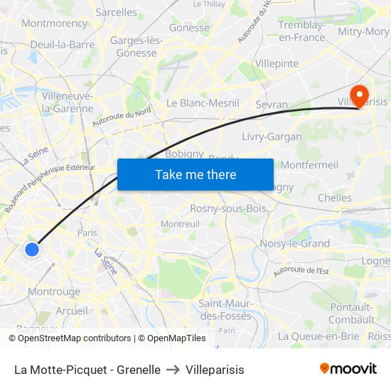 La Motte-Picquet - Grenelle to Villeparisis map