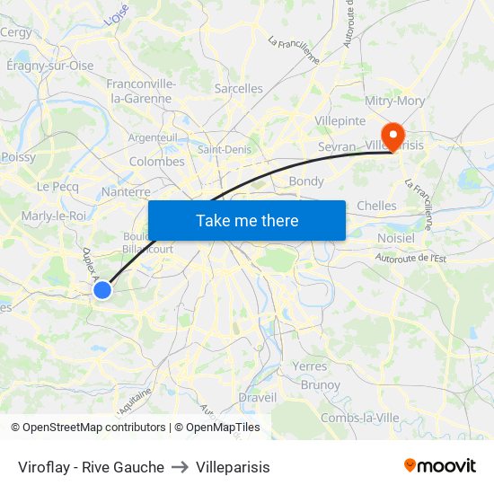 Viroflay - Rive Gauche to Villeparisis map