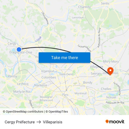 Cergy Préfecture to Villeparisis map