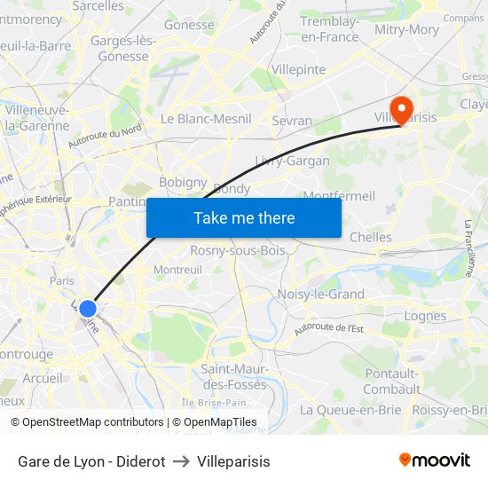 Gare de Lyon - Diderot to Villeparisis map