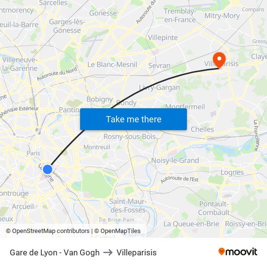 Gare de Lyon - Van Gogh to Villeparisis map
