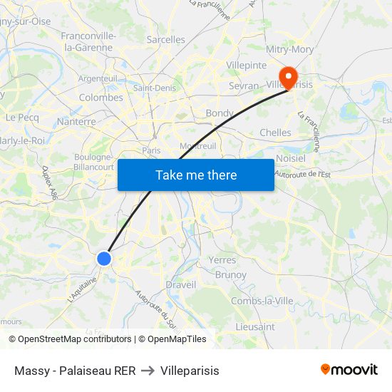 Massy - Palaiseau RER to Villeparisis map