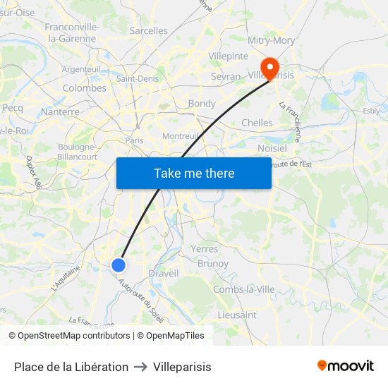 Place de la Libération to Villeparisis map