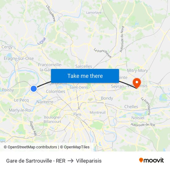 Gare de Sartrouville - RER to Villeparisis map