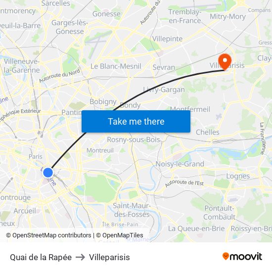 Quai de la Rapée to Villeparisis map