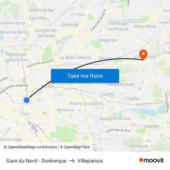 Gare du Nord - Dunkerque to Villeparisis map