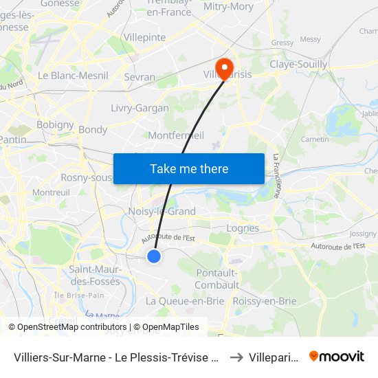 Villiers-Sur-Marne - Le Plessis-Trévise RER to Villeparisis map