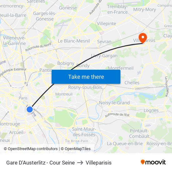 Gare D'Austerlitz - Cour Seine to Villeparisis map
