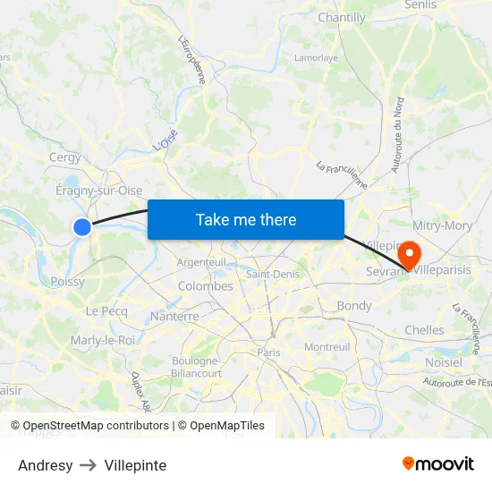 Andresy to Villepinte map