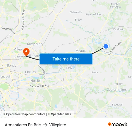 Armentieres-En-Brie to Villepinte map