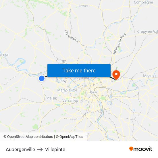 Aubergenville to Villepinte map