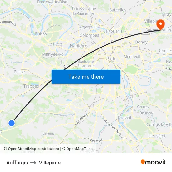 Auffargis to Villepinte map