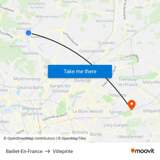Baillet-En-France to Villepinte map